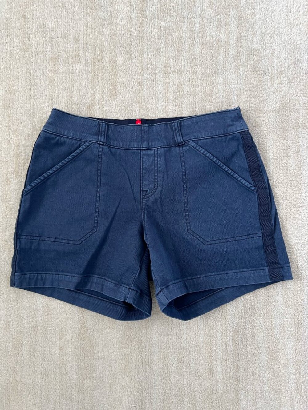 Spanx Blue Twill Pull On Shorts S Tuxedo Stripe